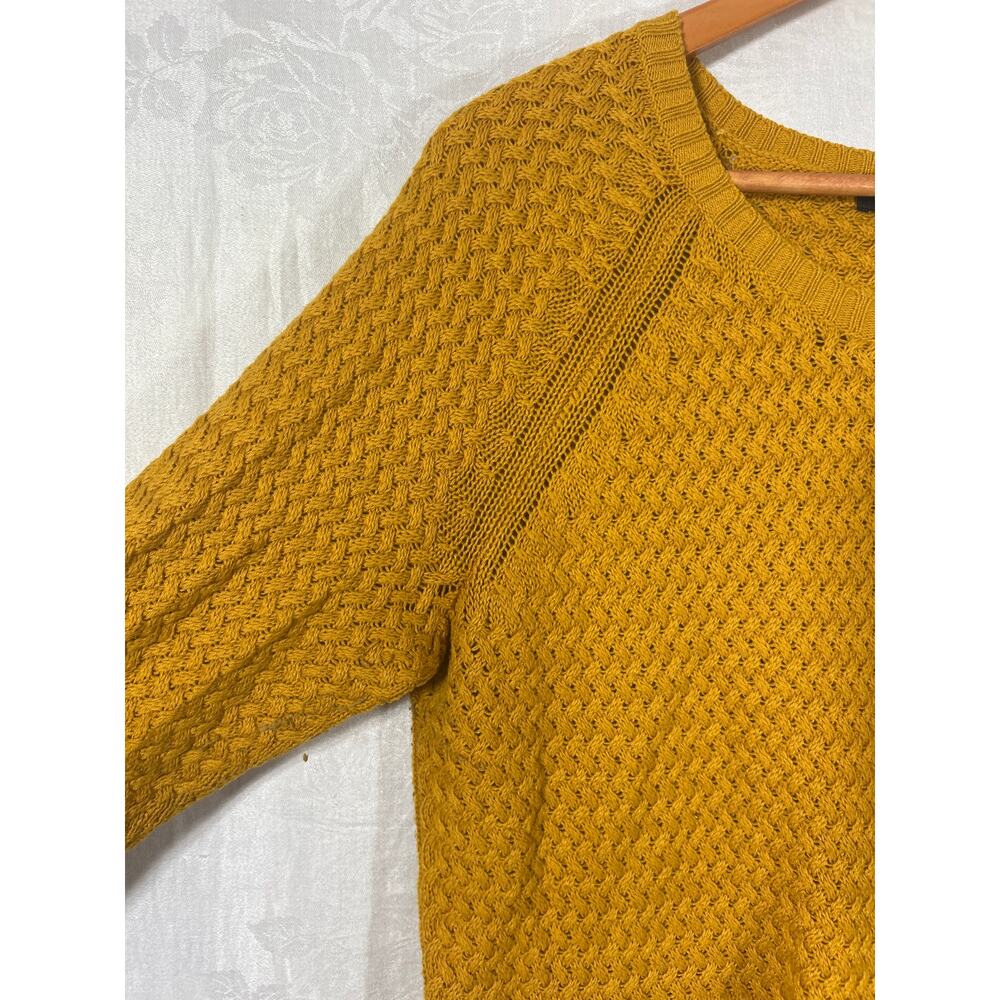 Talbots Sweater 1X PETITE Mustard Yellow Textured Knit Cotton Cashmere Blend - Picture 4 of 8